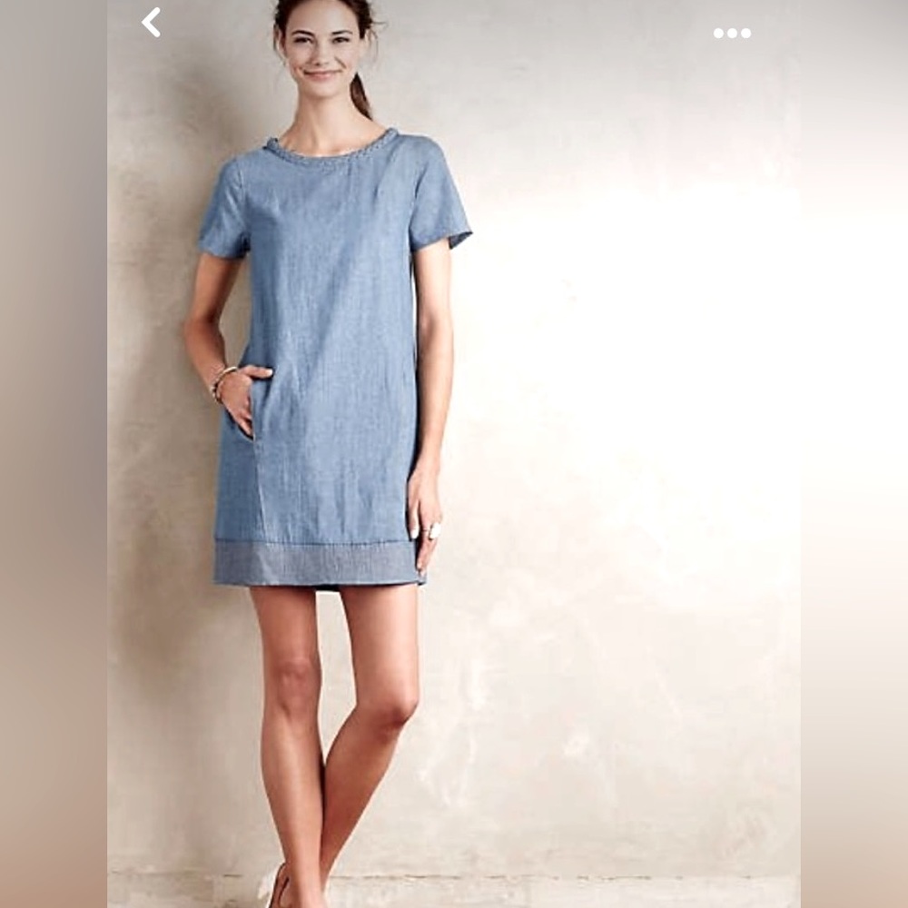 Anthropologie Holding Horses Braided Chambray Denim Dress Size XS